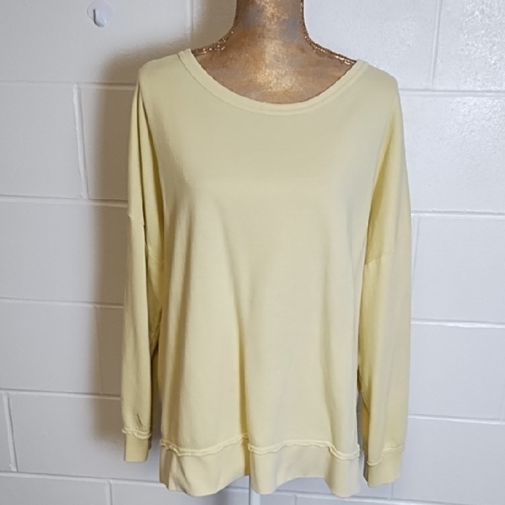 Buffalo David Bitton Soft Yellow Boxy French Terry Sweatshirt Side Slits